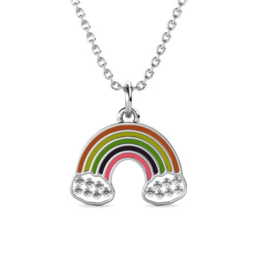 Yolora Kinder-Halskette für Mädchen mit Regenbogen-Anhänger und Kalpa Camaka Kristallen - Farbe Silber - 18K Weißgold vergoldet