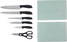 alpina Messerset - 8-teilig - Kochmesser, Tranchiermesser, Ausbeinmesser, Universalmesser und Schälmesser - Mit Schere - Inkl. 2 Schneidebretter