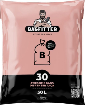 BagFitter Pink B 50L Müllbeutel mit Trageriemen aus 100% recyceltem Kunststoff - 75cm x 61cm - 30 Stück - 50 Liter - Müllbeutel - Müllsäcke passend für Homra Lux und StangVollby Mandal u.a.