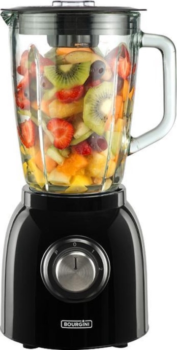 Bourgini Nostalgic Blender Schwarz 1.5L - Glaskrug - Schwarz - Eiszerkleinerer - Mixer - 600 Watt
