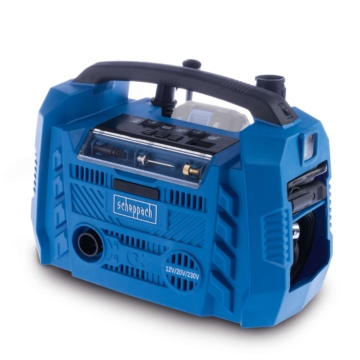 Hybrid-Kompressor Airforce 6 Scheppach - 10,3bar | ölfrei | 2 USB-Anschlüsse | 3 Antriebsarten