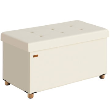 Sitzbank Beige Samt 76x38x42cm mit Stauraum faltbar