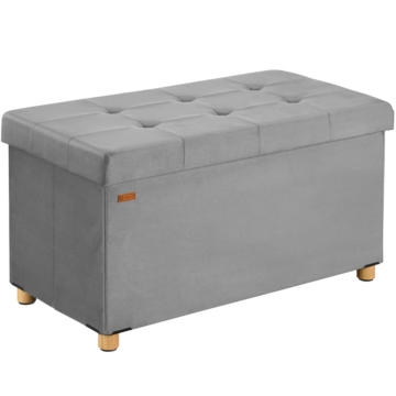 Sitzbank Grau Samt 76x38x42cm mit Stauraum faltbar