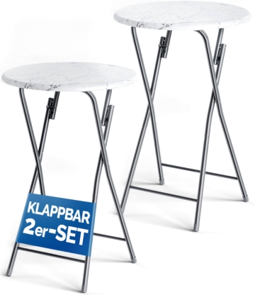 Stehtisch 2er-Set Weiß Marmoroptik Ø60cm klappbar