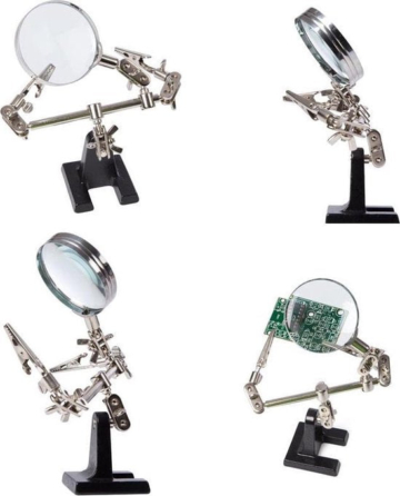 Velleman Dritte Hand mit Lupe, handlich und flexibel, Dioptrie x 2,5, Edelstahl, 6 Kugelgelenke