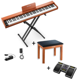 Donner DEP-1S Digitalpiano Halbgewichtete E-Piano Tastatur im Holzstil, Piano + Hölzerner Klavierbank + Page Turner