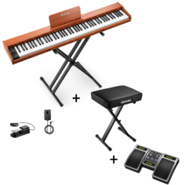 Donner DEP-1S Digitalpiano Halbgewichtete E-Piano Tastatur im Holzstil, Piano + X-Förmig Klavierhocker + Page Turner
