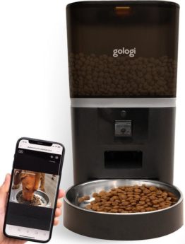 Gologi Futterautomat Eva - Fassungsvermögen 6L - Sprachaufzeichnung - Kamera - Futterspender Hund - Futterspender Katze - Stückchengröße 3 bis 15 mm - Schwarz