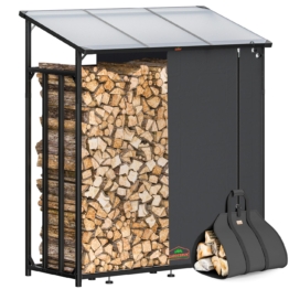 Kaminholzregal Anthrazit 198x163x70cm mit Abdeckplane + Tasche