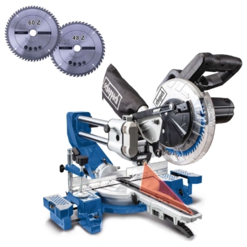 Kapp-, Zug- und Gehrungssäge HM90SL scheppach mit 2. Sägeblatt - 220-240V 50Hz 2200W - 216mm