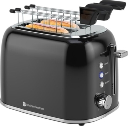 KitchenBrothers Toaster mit Toasty Clamps - Toaster - 6 Heizstufen - Breite Schlitze - Toaster - Toasti Gerät - 870W - Schwarz