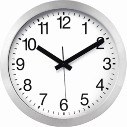 Perel Wanduhr, rund, analog, 30 cm, funkgesteuerte Zeitanzeige (DCF), Aluminium, silber