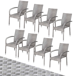 Polyrattan Stapelstuhl Comfort 8er-Set Grau