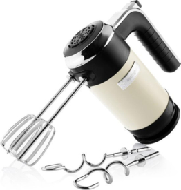 Westinghouse Retro Handmixer - 6 Geschwindigkeitsstufen + Turbofunktion - Schneebesen & Knethaken - Mit Ablageständer - 350W - Beige