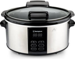 Westinghouse Slowcooker - 6.5L - Edelstahl - Keramik-Innenbehälter - Warmhaltefunktion - Timer - Schwarz
