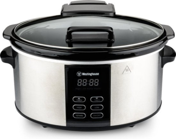 Westinghouse Slowcooker - 6.5L - Edelstahl - Keramik-Innenbehälter - Warmhaltefunktion - Timer - Schwarz