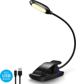 Auronic Leselicht für Buch - Leselicht USB wiederaufladbar mit Klemme - kabellos - dimmbar - einstellbar - flexibel - schwarz