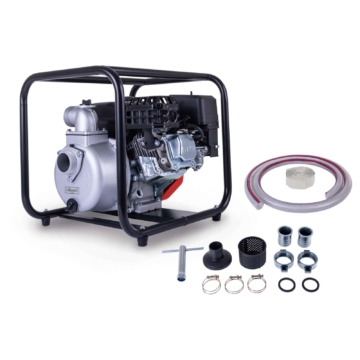 Benzin Wasserpumpe PWP32 Scheppach - 32.000 L/h | 30m Föderhöhe | 7m Ansaughöhe | 3 bar Gartenpumpe | 5,3 PS / 212ccm | inkl. Schlauchpaket