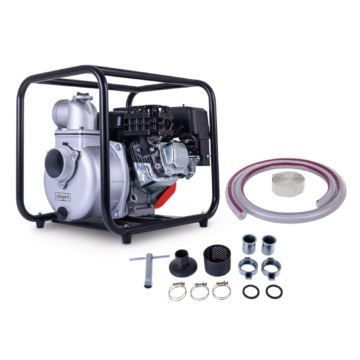 Benzin Wasserpumpe PWP60 Scheppach - 60.000 L/h | 28m Föderhöhe | 7m Ansaughöhe | 2,8 bar Gartenpumpe | 5,3 PS / 212ccm | inkl. Schlauchpaket