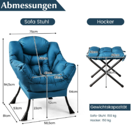 Coast - Sessel - mit Relief und Armlehne - Seitentasche - Fußstütze - Blau