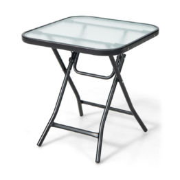Coast Terrace Beistelltisch quadratischer Glastisch mit Edelstahlgestell klappbarer Couchtisch schwarz