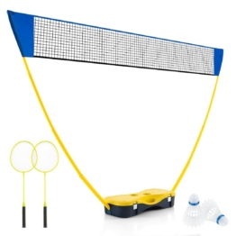 Coast Tragbares Badmintonnetz - mit 2 Schlägern - 1,6 m - gelb/blau