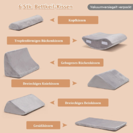 Coast Wedge Cushion Set 6-teiliges Keilkissen-Set mit Nacken- und Beinschmerzlinderung grau