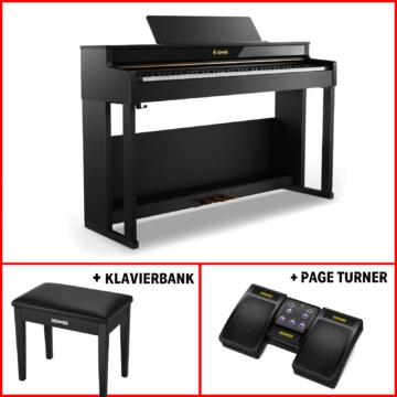 Donner DDP-400 Premium Upright Keyboard Piano mit 88 gewichteten Tasten und progressiver Hammermechanik, DDP-400 + Klavierbank + Page Turner