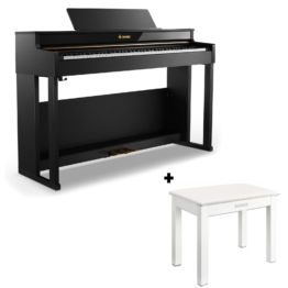 Donner DDP-400 Premium Upright Keyboard Piano mit 88 gewichteten Tasten und progressiver Hammermechanik, DDP-400 + Weiß Klavierbank