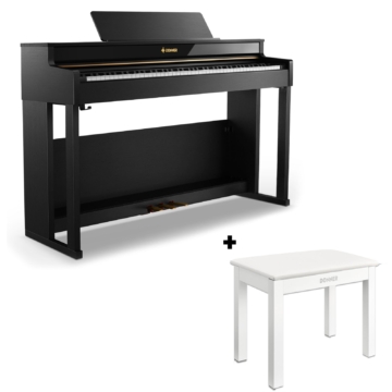 Donner DDP-400 Premium Upright Keyboard Piano mit 88 gewichteten Tasten und progressiver Hammermechanik, DDP-400 + Weiß Klavierbank