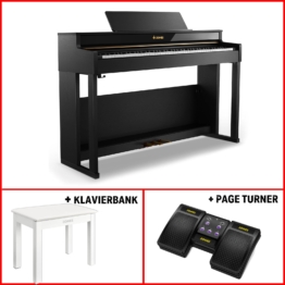 Donner DDP-400 Premium Upright Keyboard Piano mit 88 gewichteten Tasten und progressiver Hammermechanik, DDP-400 + Weiß Klavierbank + Page Turner