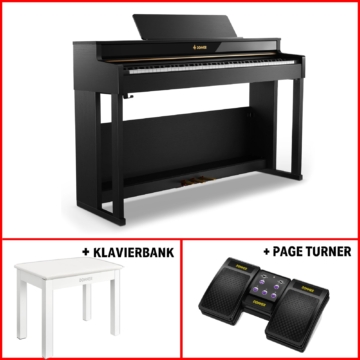 Donner DDP-400 Premium Upright Keyboard Piano mit 88 gewichteten Tasten und progressiver Hammermechanik, DDP-400 + Weiß Klavierbank + Page Turner