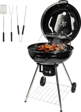 Goliving Holzkohlegrill - Ã˜54 cm - Inklusive Zubehör - Holzkohlegrill auf Rädern - XXL BBQ mit Deckel - Rund - 65 x 89 cm - Schwarz - Metall