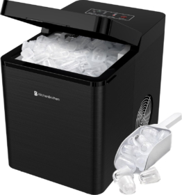 KitchenBrothers Eiswürfelbereiter - Segelreinigungsfunktion - 15kg/24h - Edelstahl - Schwarz