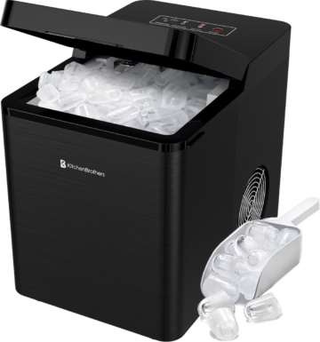 KitchenBrothers Eiswürfelbereiter - Segelreinigungsfunktion - 15kg/24h - Edelstahl - Schwarz