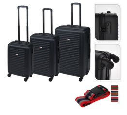 Kofferset 3-teilig 52cm, 63cm und 72 cm schwarz - INCL Koffergurt