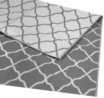 LifeGoods Outdoor-Teppich - 120x180cm - Gartenteppich - beidseitig verwendbar - Inkl. Tragetasche - Mit Muster - Grau/Weiß