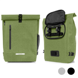 LifeGoods Single Bicycle Bag - Kompakt - Umhängetasche und Rucksack - 25L - Runder Gepäckträger - Wasserdicht - Olivgrün