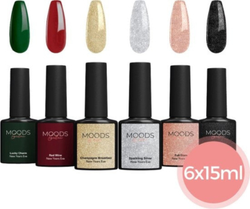 Moods Gellac 6-teiliges Set - Gel-Nagellack - 15ML - Inklusive Nagelfeile und Bokkepoot - Silvester - Glitter Gellac - Nägel - Gellac Starter Pack - Glitter Farben