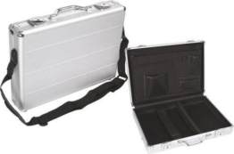 Perel Laptop-Tasche, Schultergurt, Schlüsselschloss, 2 Schlüssel, Aluminium, silber-metallic, 425 x 305 x 80 mm