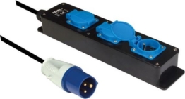Perel Steckdose, 3 Klappdeckel, 3 Steckdosen mit Stifterdung (Typ E), CEE-Stecker, Kabel 3 m, 3G2,5, für Innen- und Außenbereich, schwarz/blau