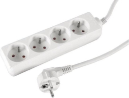 Perel-Steckdose, 4 Steckdosen mit Stifterdung (Typ E), Kabel 1,5 m, 3G1,5, für den Innenbereich, weiß