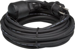 Perel Verlängerungskabel, H05RR-F 3G1,5, 10 m, 16 A/230 V, 3680 W, Typ E/F, IP44, Gummi, schwarz