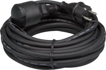 Perel Verlängerungskabel, H05RR-F 3G1,5, 10 m, 16 A/230 V, 3680 W, Typ E/F, IP44, Gummi, schwarz