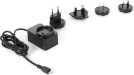 Velleman Universal-Ladegerät mit Micro-USB-Anschluss, mit 4 Reisesteckern, geeignet für Australien, Europa, UK und US, 5 V 2,5 A, sehr geringer Stromverbrauch, kompaktes Design, ideal für unterwegs, Kabel 150 cm, schwarz