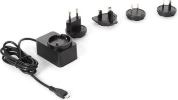Velleman Universal-Ladegerät mit Micro-USB-Anschluss, mit 4 Reisesteckern, geeignet für Australien, Europa, UK und US, 5 V 2,5 A, sehr geringer Stromverbrauch, kompaktes Design, ideal für unterwegs, Kabel 150 cm, schwarz