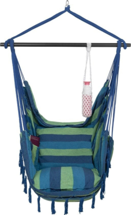 Vita5 XXL Hängesessel - Innen und Außen - Inkl. 2 Kissen - Bücherfach - Erwachsene - Kinder - Maximale Belastbarkeit 150kg - Blau/Grün