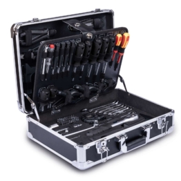 Werkzeugkoffer WZB200-BE Scheppach - 141 tlg. Werkzeugset | Aluminium Koffer | mit Schraubenschlüssel, Hammer, Zange, Schraubenzieher uvm. | Werkstatt