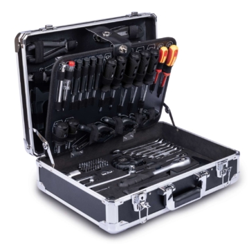 Werkzeugkoffer WZB200-BE Scheppach - 141 tlg. Werkzeugset | Aluminium Koffer | mit Schraubenschlüssel, Hammer, Zange, Schraubenzieher uvm. | Werkstatt