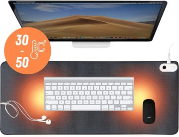 WURK Professional Beheizte Schreibtischunterlage - 30℃ bis 50℃ - Schreibtisch-Organizer - Inklusive Kabelclip - Schwarz - 80x33